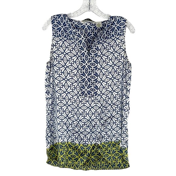 ORVIS Top Women 8 100% Silk Sleeveless Lightweight Geometric Color-block Flowy - Picture 1 of 12